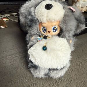 Custom Labubu Dog Grey & White Fur with Starry Eyes